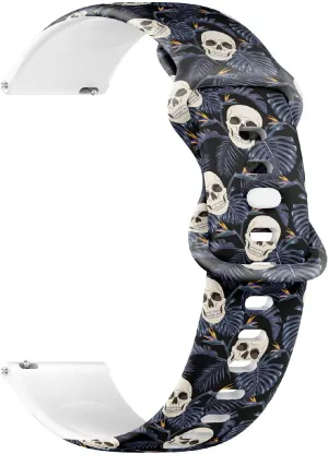 (Gothic Skulls Flowers) Replacement Rubber Strap Bracelet for Women, Men 22mm Quick Release Soft Sillicone garb hang Sports Watch Band 