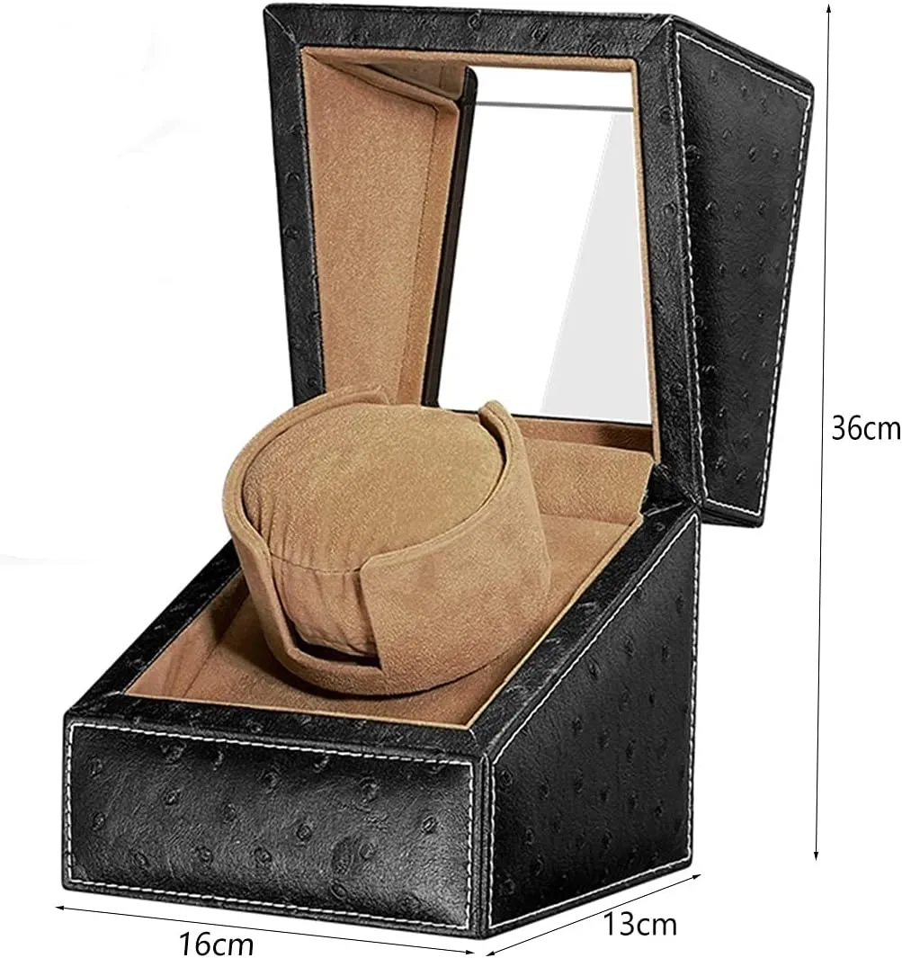 Grain D) Watch Display Box Automatic Single Watch Winder for Luxury Watches - universe undoubtedly Watch Winder Box with Quiet Motor, Premium Leather Exterior and Soft Flexible Watch Pillows of Velvet (Wood 