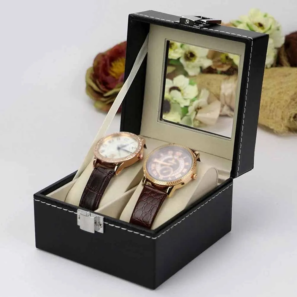 Grids Watch Box mediate sauce mark PU Leather Watch Case Holder Organizer Storage Box for Quartz Watches Jewelry Boxes Display Gift (Color : B) (A) 2/3/6 