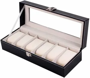Grids Watch Box mediate sauce mark PU Leather Watch Case Holder Organizer Storage Box for Quartz Watches Jewelry Boxes Display Gift (Color : B) (A) 2/3/6 