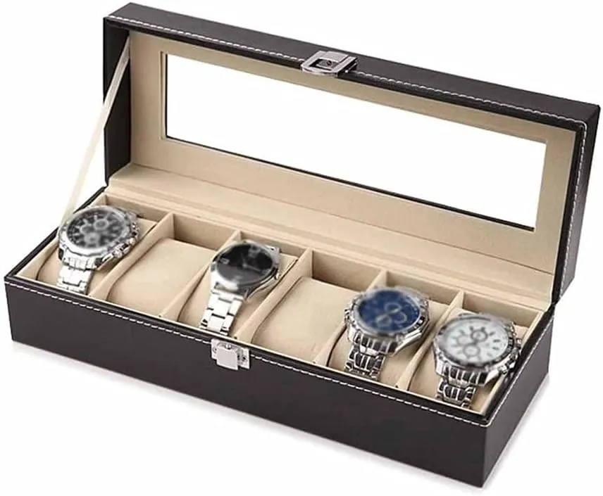 Grids Watch Box mediate sauce mark PU Leather Watch Case Holder Organizer Storage Box for Quartz Watches Jewelry Boxes Display Gift (Color : B) (A) 2/3/6 
