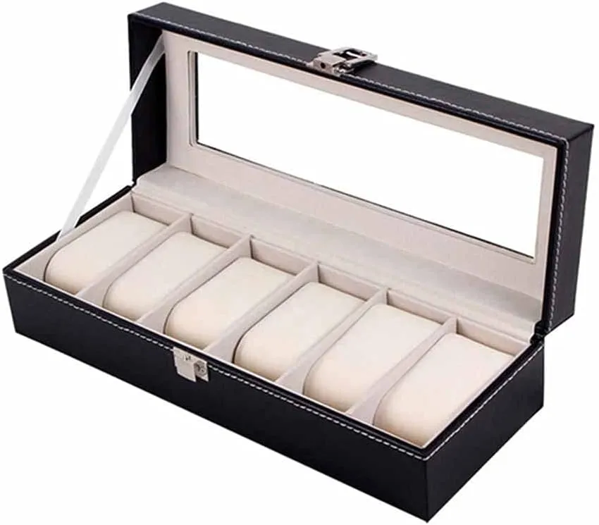 Grids Watch Box mediate sauce mark PU Leather Watch Case Holder Organizer Storage Box for Quartz Watches Jewelry Boxes Display Gift (Color : B) (A) 2/3/6 