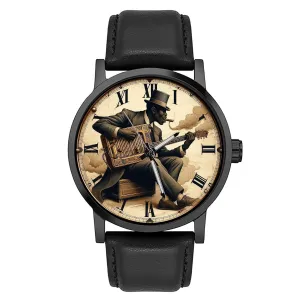 Guitar, Solid Brass Black immense History Collectible Watch Vintage Black Americana Blues Guitarist with Unusual Washboard 
