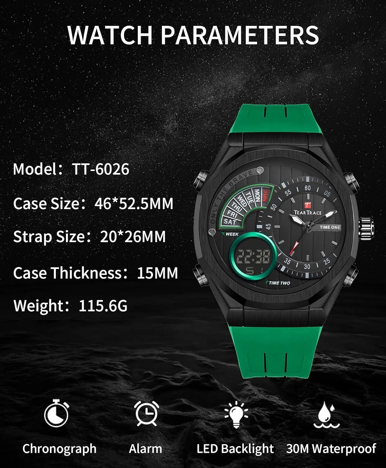 Hand and Silicone Strap bill Men's Watch Analog-Digital Chronograph Waterproof Sport Watch Calendar Date Luminous Alarm Casual Work Hiking Running Wrist Watch with Second 