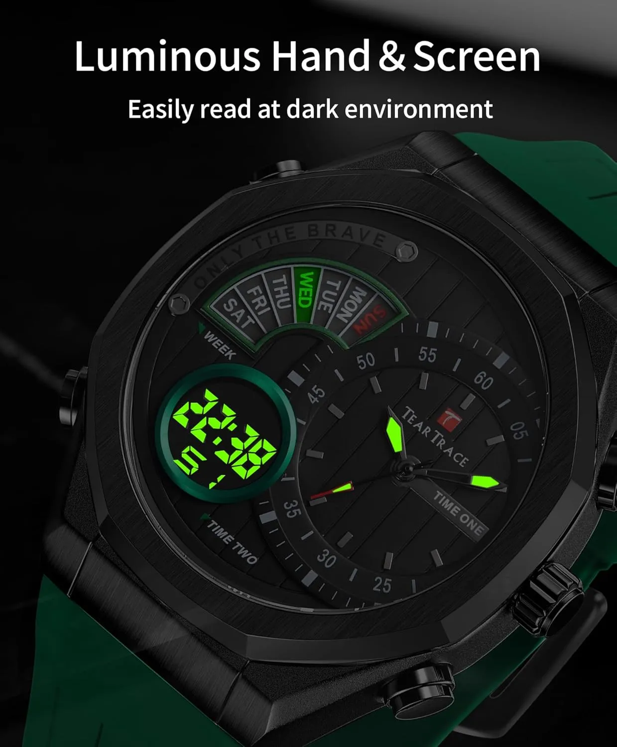 Hand and Silicone Strap bill Men's Watch Analog-Digital Chronograph Waterproof Sport Watch Calendar Date Luminous Alarm Casual Work Hiking Running Wrist Watch with Second 