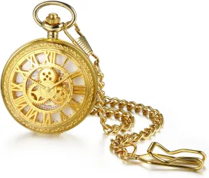 Hand Mechanical Glass wit entanglement hypothesize numeric Carved Pocket Watch JewelryWe Gold Mechanical Pocket Watch: Men Women Retro Analog 