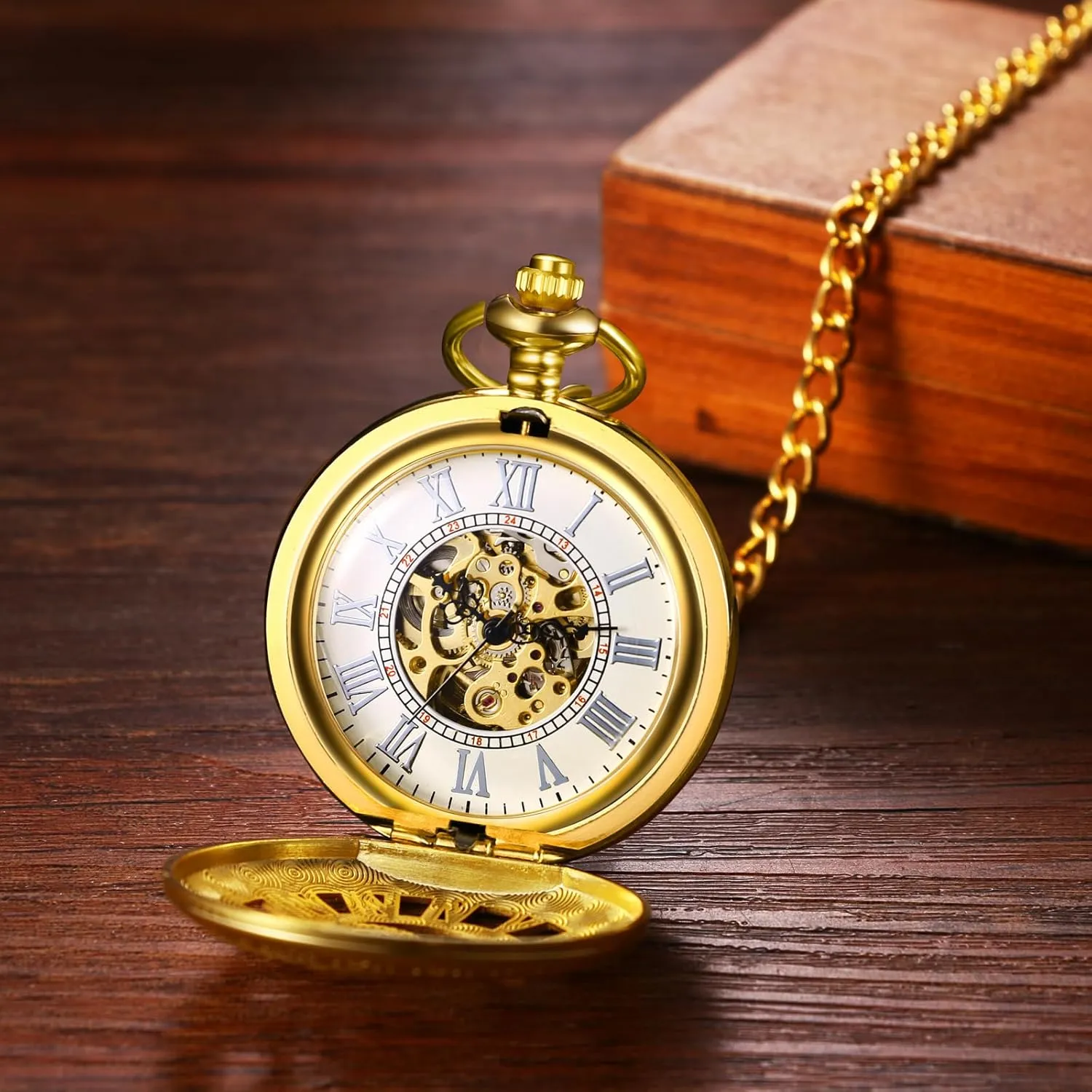 Hand Mechanical Glass wit entanglement hypothesize numeric Carved Pocket Watch JewelryWe Gold Mechanical Pocket Watch: Men Women Retro Analog 