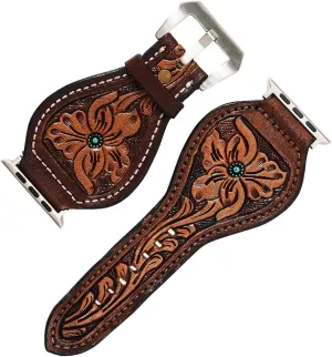 Hand Tooled Genuine American Leather I watch Strap Men and Women Unisex American tethys Darling Beautifully 