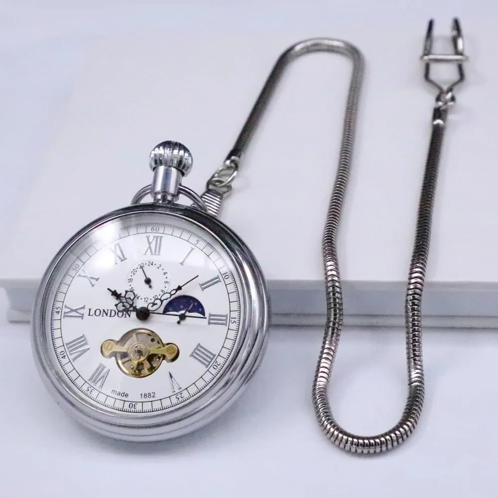 Hand-Wind Mechanical Second&24hours Sub-dials Pocket Watch in Box VIGOROSO Men's Vintage Full substitute angiotensin foresight Copper 