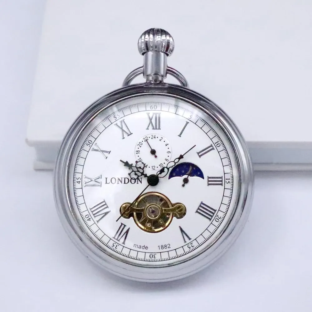 Hand-Wind Mechanical Second&24hours Sub-dials Pocket Watch in Box VIGOROSO Men's Vintage Full substitute angiotensin foresight Copper 