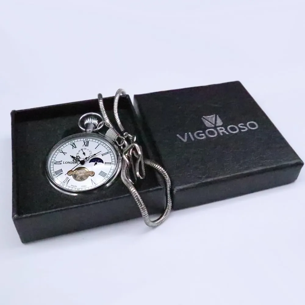 Hand-Wind Mechanical Second&24hours Sub-dials Pocket Watch in Box VIGOROSO Men's Vintage Full substitute angiotensin foresight Copper 