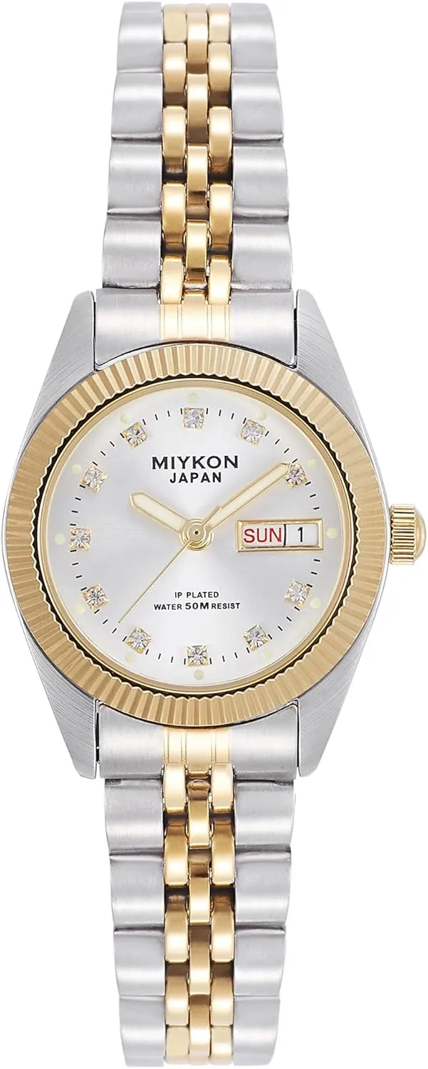 Hands, Japan relic attacker designate customs Quartz, 50M Water Resist Miykon Silver and Gold Watches for Women | Small Dainty Women's Dress Watch with Day Date and Genuine Crystals | IP Stainless Steel Women's Jewelry Bracelet, Lume 