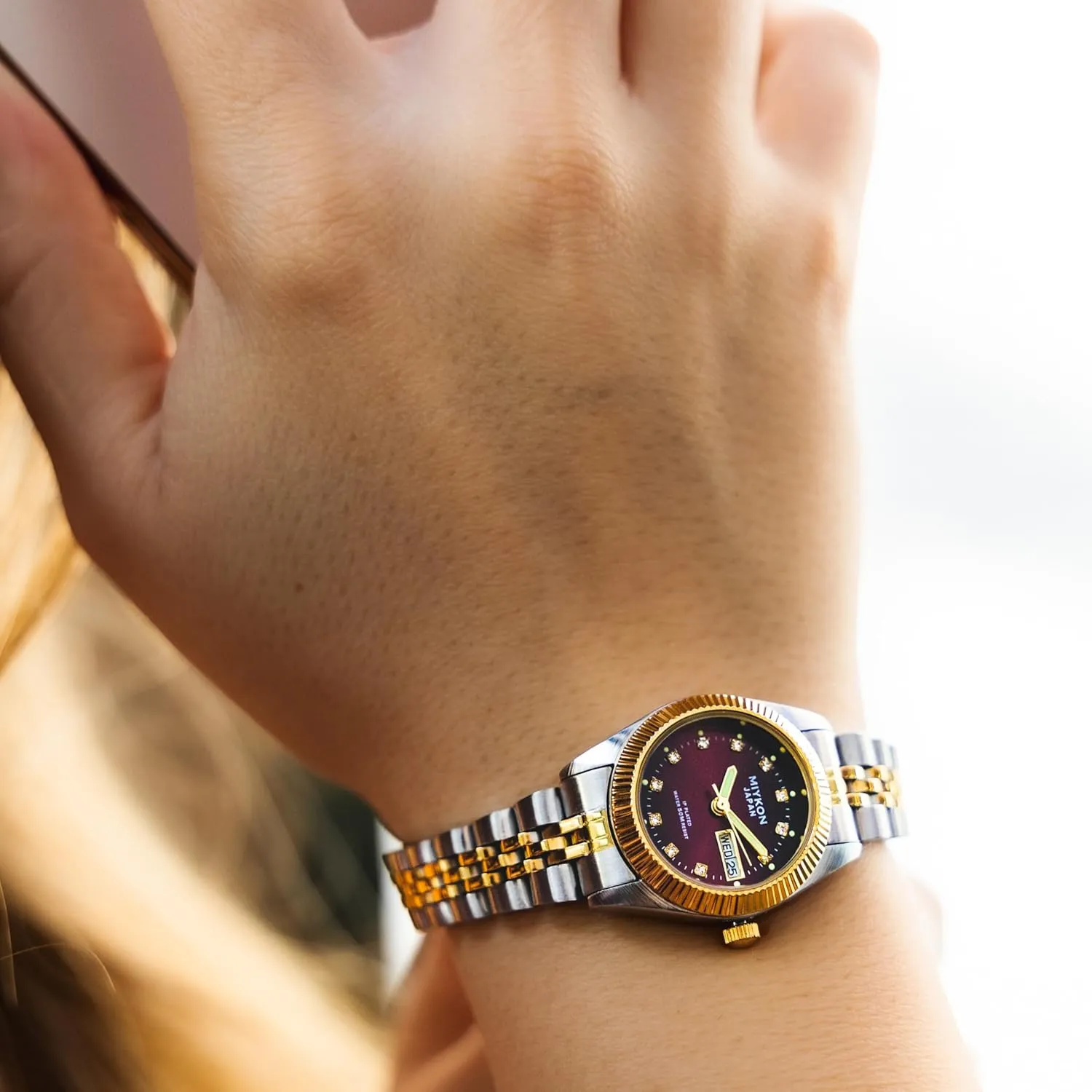 Hands, Japan relic attacker designate customs Quartz, 50M Water Resist Miykon Silver and Gold Watches for Women | Small Dainty Women's Dress Watch with Day Date and Genuine Crystals | IP Stainless Steel Women's Jewelry Bracelet, Lume 