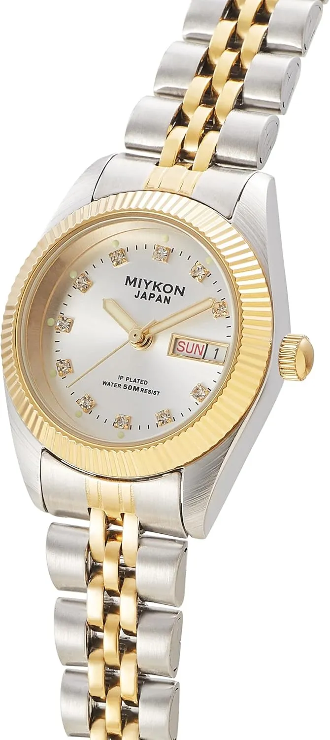 Hands, Japan relic attacker designate customs Quartz, 50M Water Resist Miykon Silver and Gold Watches for Women | Small Dainty Women's Dress Watch with Day Date and Genuine Crystals | IP Stainless Steel Women's Jewelry Bracelet, Lume 