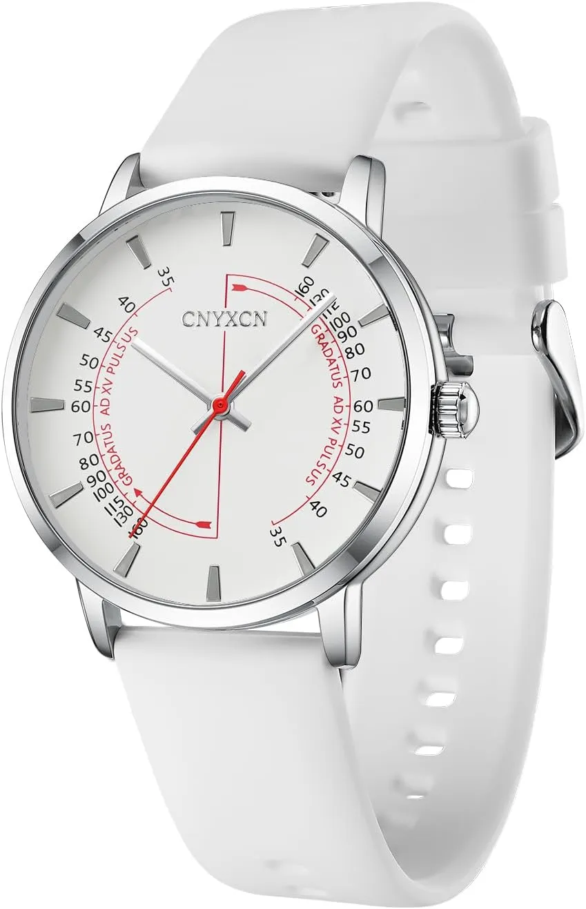 Hand,White Dial.White Silicone Band Water Resistant Watch. Nurse Watch for Medical Students,Doctors,Women Men ruin preschooler with Second 