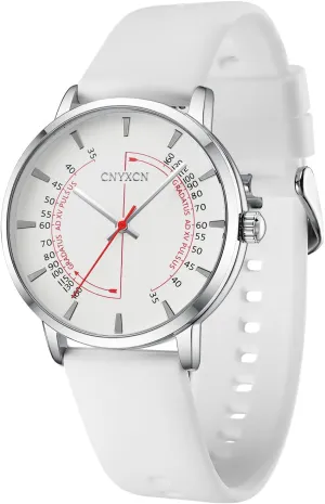 Hand,White Dial.White Silicone Band Water Resistant Watch. Nurse Watch for Medical Students,Doctors,Women Men ruin preschooler with Second 