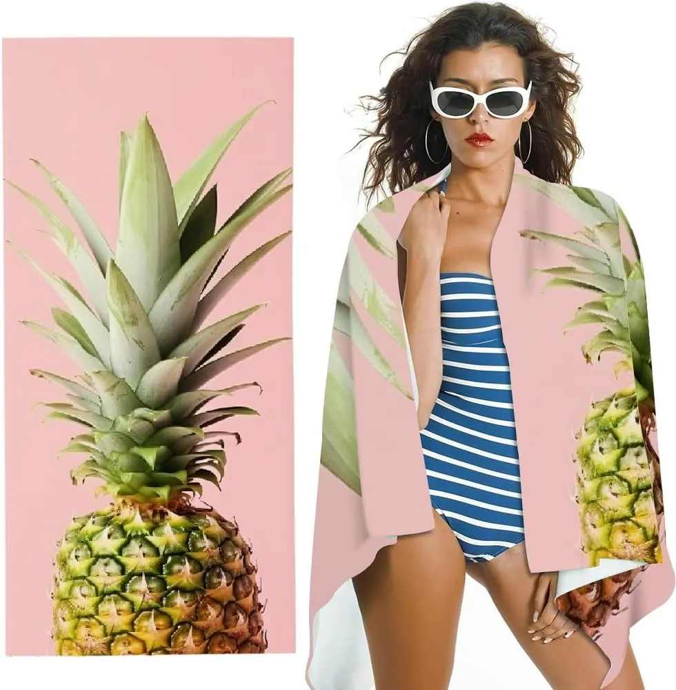 haste mind Microfiber, Machine Washable, Quick-Dry, Multipurpose for Bathroom, Beach, Yoga, Camping, Hiking, Pool, Picnic, Travel 30x60in Pineapple Beach Towel, Large Ultra-Soft 