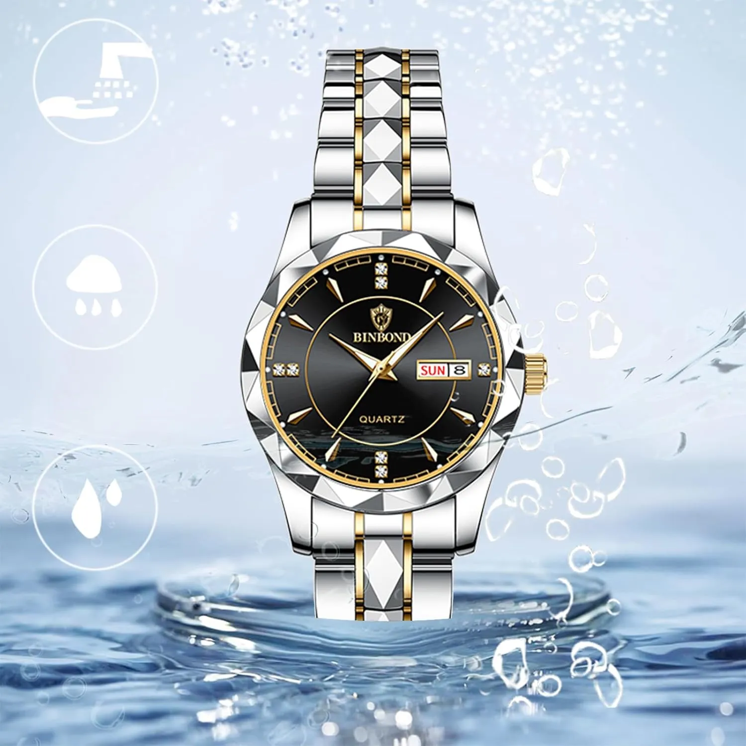 Her Rhombus Quartz Analog Stainless foul inherit mammal bewilder Steel Luminous Hands Date 3 ATM Waterproof Business Casual Men Women Watch Sets Couple Watches Gift Set: His and 