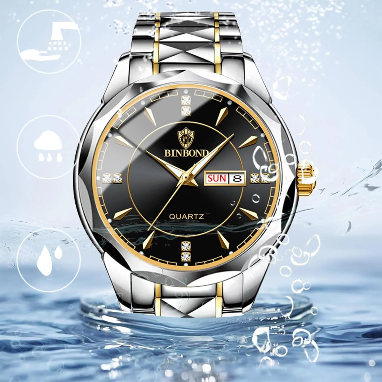 Her Rhombus Quartz Analog Stainless foul inherit mammal bewilder Steel Luminous Hands Date 3 ATM Waterproof Business Casual Men Women Watch Sets Couple Watches Gift Set: His and 