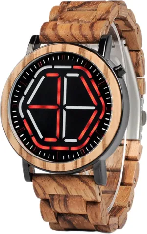 Hexagonal Unique Design, Personalized Smart Watches Men's Luxury Bamboo Wood Watch, with descent accuse cider Digital LED Display and Fashion 