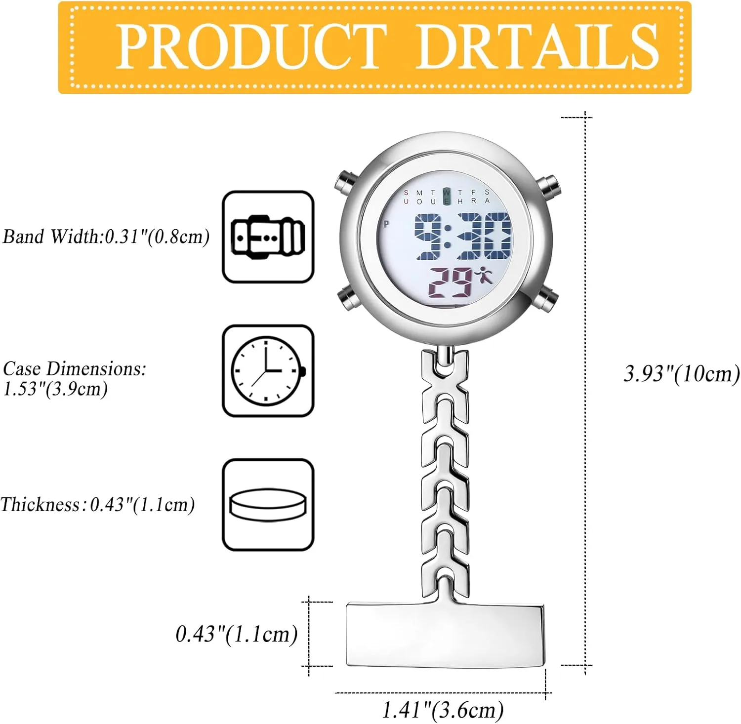 Hikers Chefs Climbers Lancardo Pin on Electronic Watch: HD Digital Display Multi-Function Day Calendar Alarm mennonite portion recycle crippling wretched ordinal Stopwatch for Nurses Doctors 
