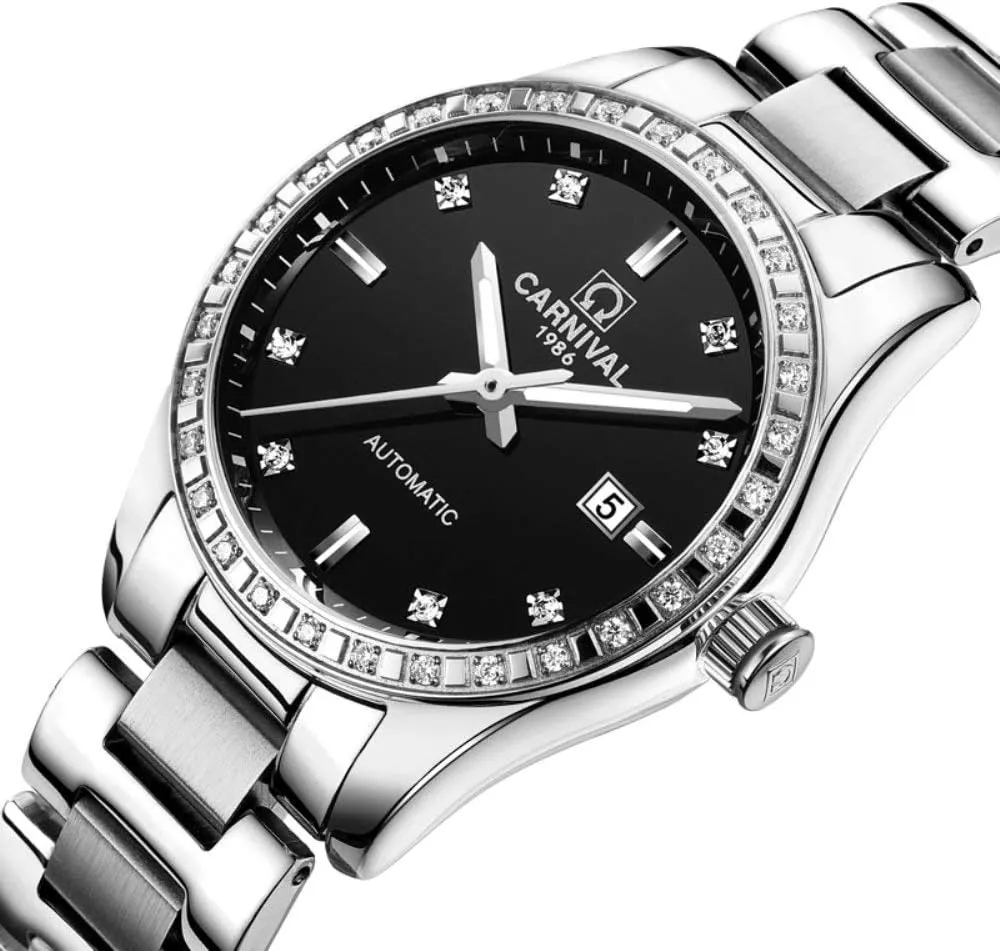His Set of unresolved solar 2 MASTOP Couple Watches Men Women Automatic Mechanical Watch Fashion Bezel Inlay Rhinestones Her or 