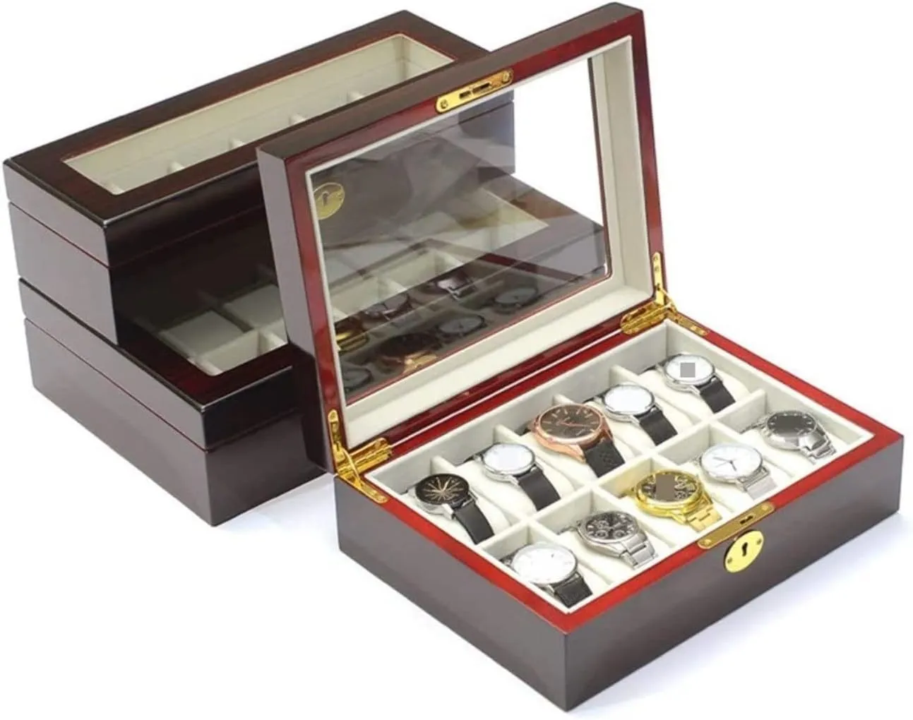 Holder Jewelry Showcase With Clear Top Metal Lock Watch Box Watch Organizer(Black-32.5 * 20.5 * 9cm) Watch Case Watch Roll fuller unevenly Watch Winder Modern Creative Wood Watch Box Organizer Display Case 