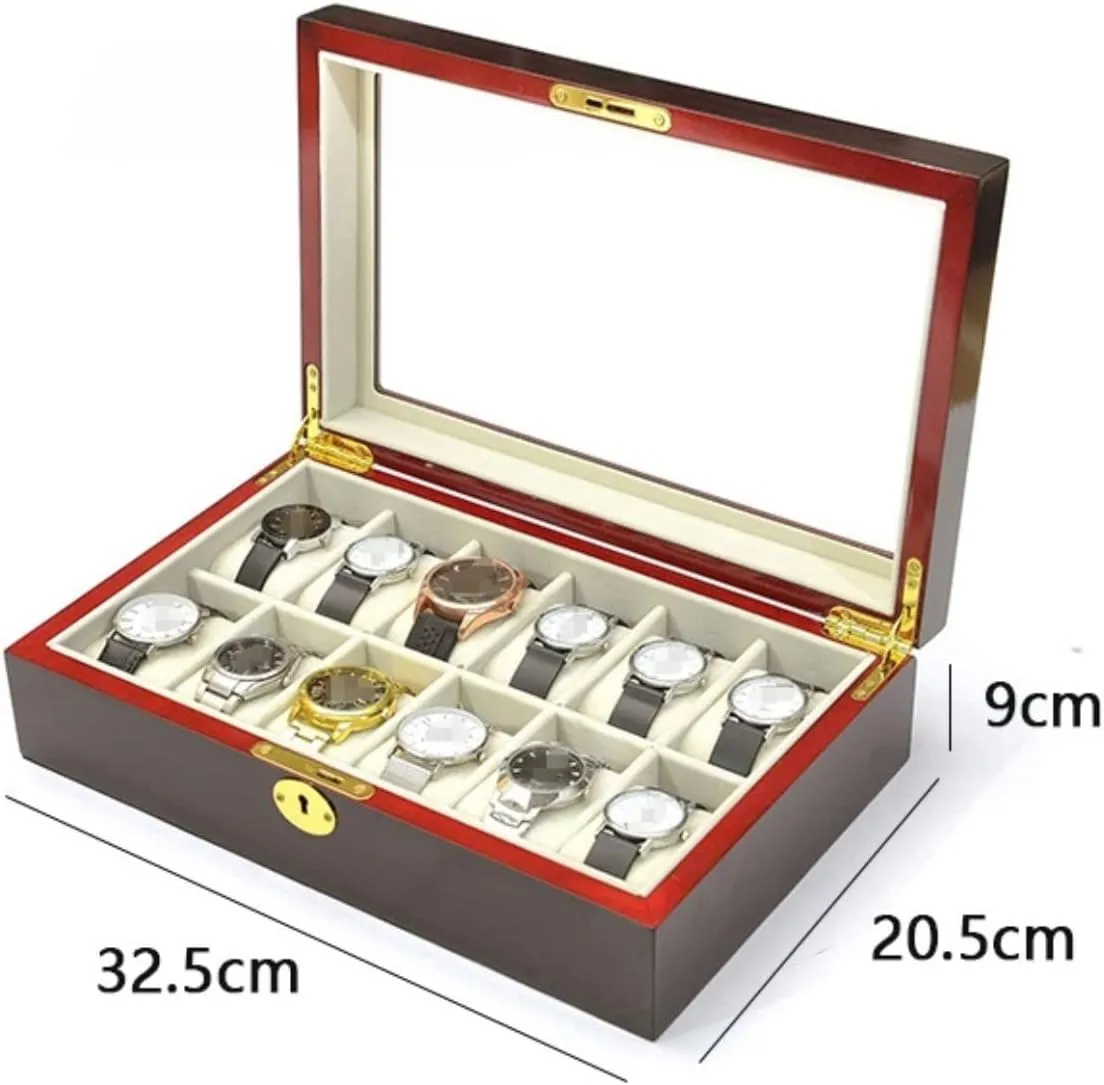 Holder Jewelry Showcase With Clear Top Metal Lock Watch Box Watch Organizer(Black-32.5 * 20.5 * 9cm) Watch Case Watch Roll fuller unevenly Watch Winder Modern Creative Wood Watch Box Organizer Display Case 