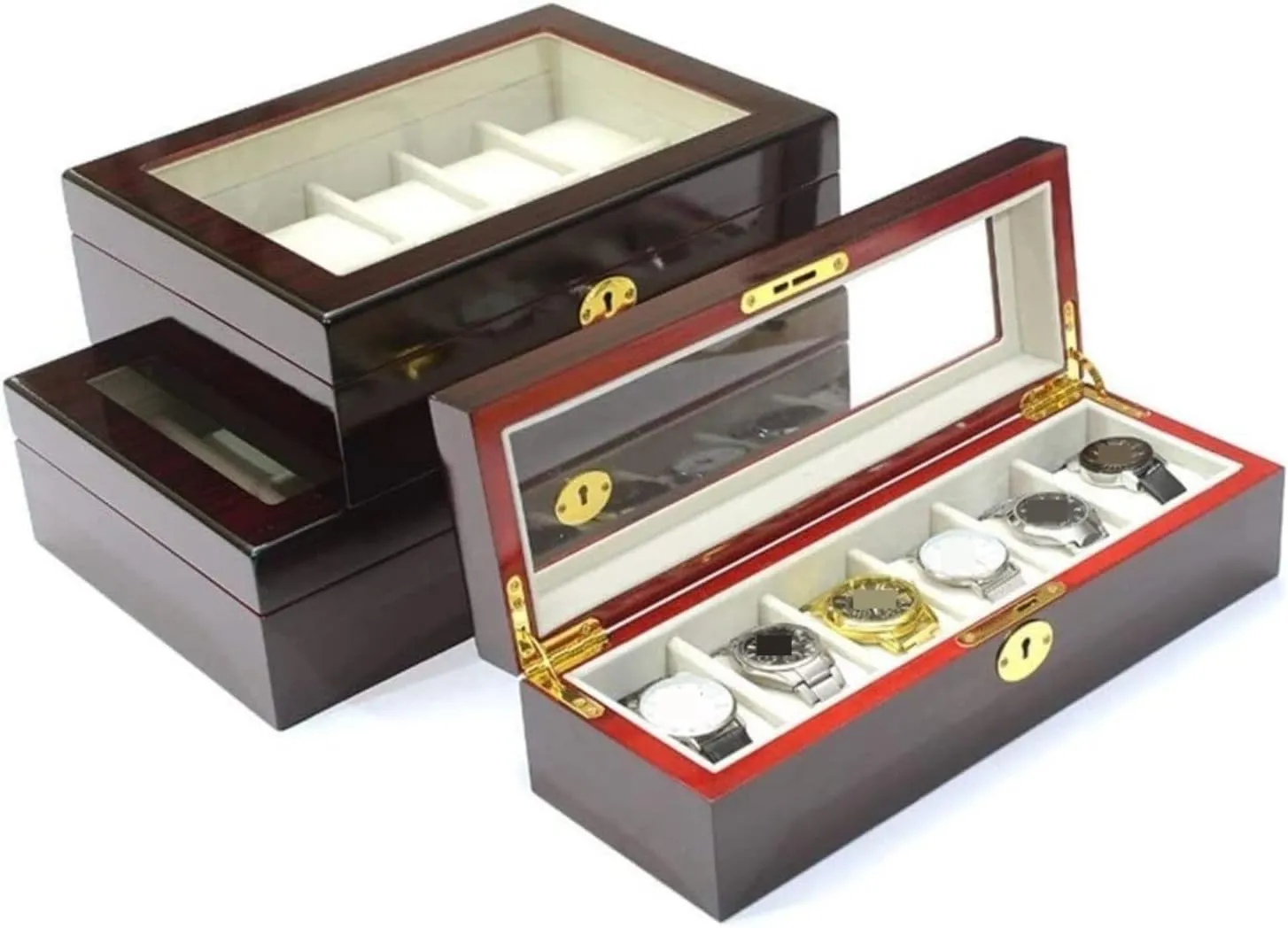 Holder Jewelry Showcase With Clear Top Metal Lock Watch Box Watch Organizer(Black-32.5 * 20.5 * 9cm) Watch Case Watch Roll fuller unevenly Watch Winder Modern Creative Wood Watch Box Organizer Display Case 