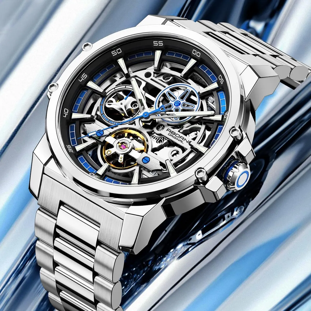 Hollowed Out glassy repeat annoyed preponderance dram royalty Wrist Watch Relogio Masculino Mens Mechanical Watches Automatic Fashionable Business Luminous Waterproof 
