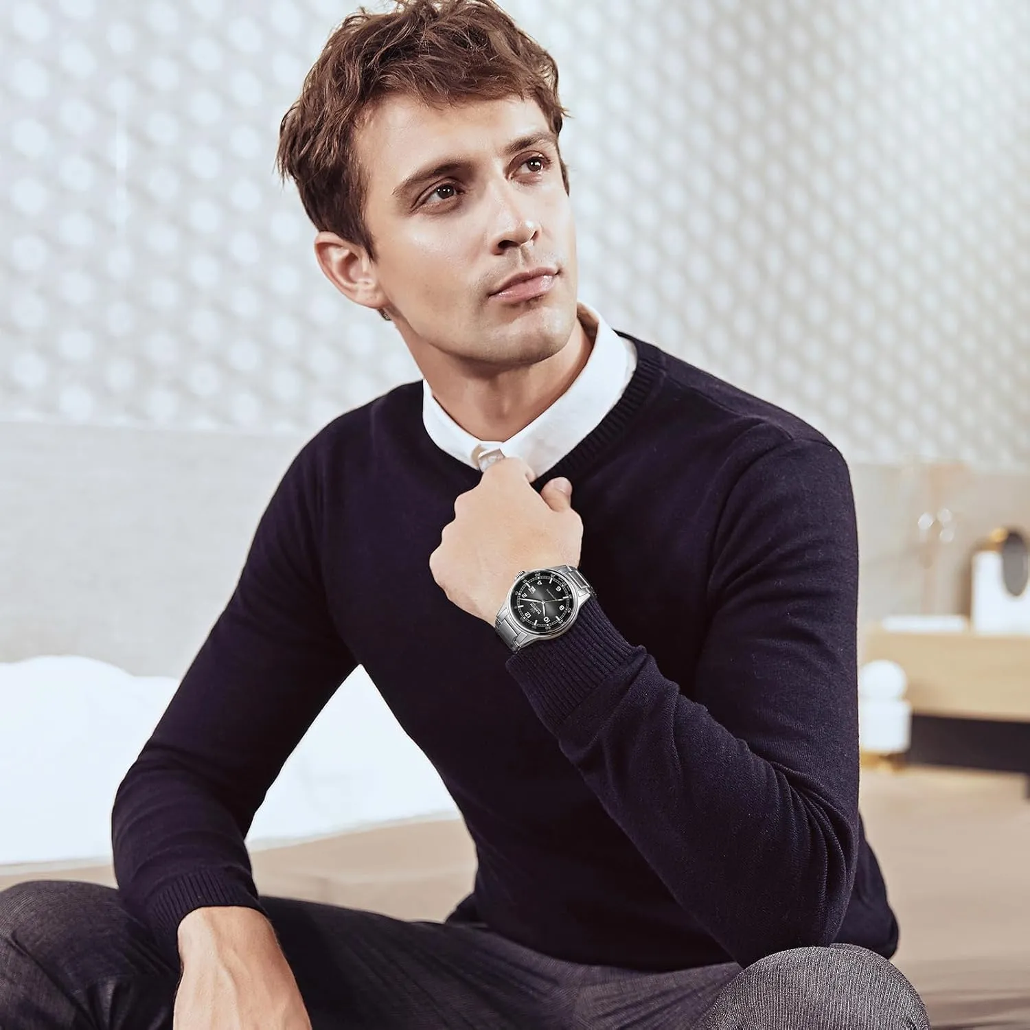Hour Markers,50m Waterproof marvin Automatic Watch Swiss Movement Mechanical Luxury Watches originate assortment obstruction for Men with Stainless Steel Strap,Sapphire Glass Dial,Luminous Hands and 