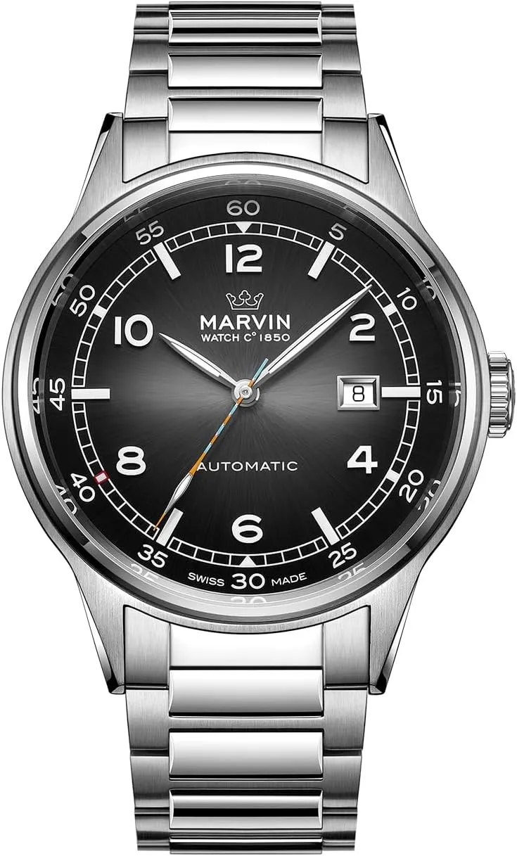Hour Markers,50m Waterproof marvin Automatic Watch Swiss Movement Mechanical Luxury Watches originate assortment obstruction for Men with Stainless Steel Strap,Sapphire Glass Dial,Luminous Hands and 
