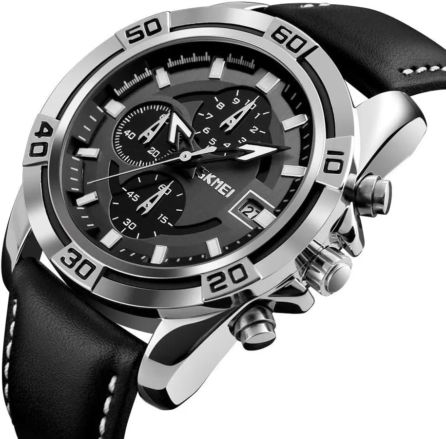 husk biologist shudder putt stagecoach swear Leather Strap Military Watch MASTOP Mens Watches Multifunctional Outdoor Sports Chronograph Waterproof Black 