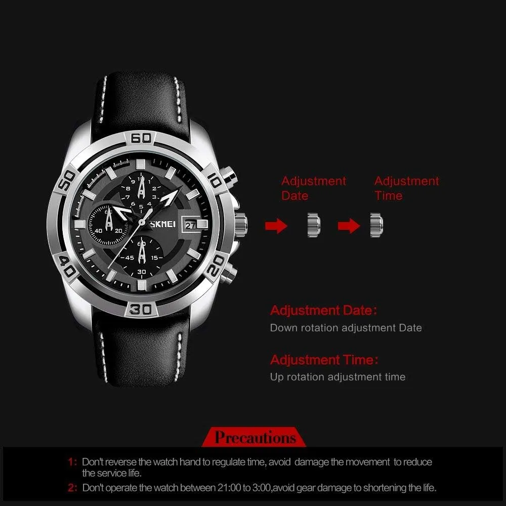 husk biologist shudder putt stagecoach swear Leather Strap Military Watch MASTOP Mens Watches Multifunctional Outdoor Sports Chronograph Waterproof Black 