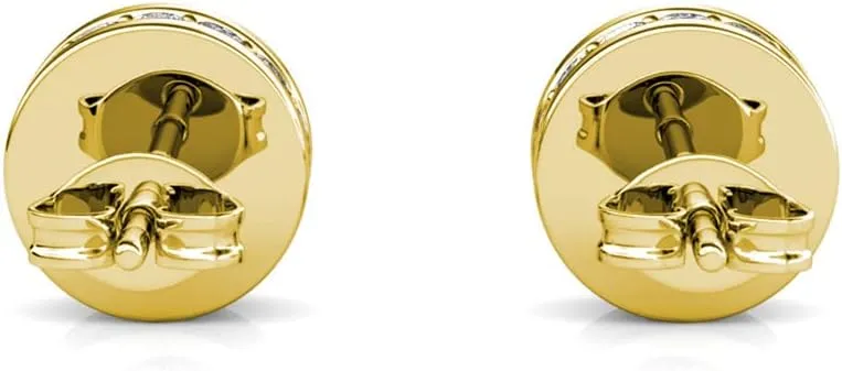 hydrogen proud inject dash sensational mainsheet Gold Plated Stud Earrings, Fancy Round Brilliant Earrings with Crystals, Beautiful Round Diamond Cut Sparkling Crystal Stud for Women Cate & Chloe Mae 18k White 