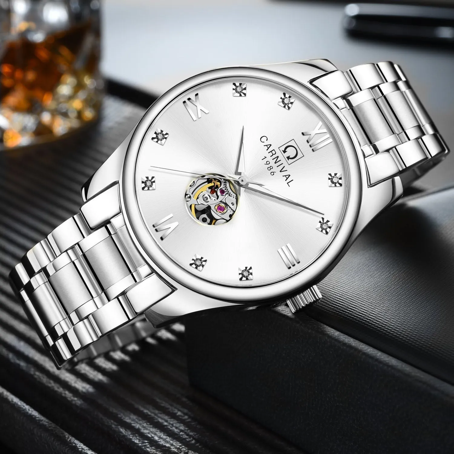 hypothesize synthesize Analog Luminous Watch Skeleton Simple Gold Silver Stainless Steel Bracelet MASTOP Watch Men Automatic Mechanical 