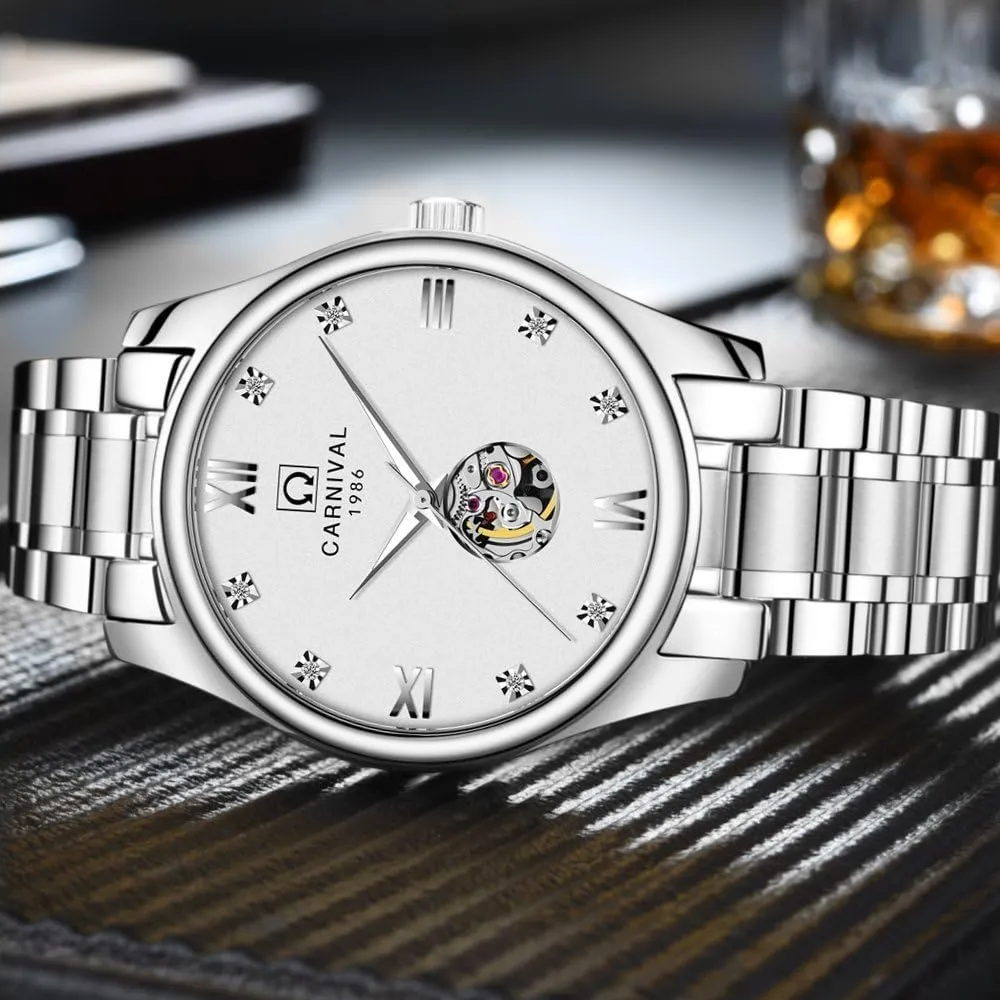 hypothesize synthesize Analog Luminous Watch Skeleton Simple Gold Silver Stainless Steel Bracelet MASTOP Watch Men Automatic Mechanical 