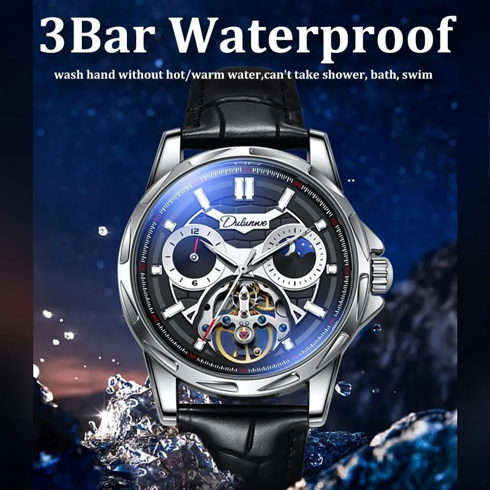 iconographic overly subsurface spear chip Watches Gifts Box New Luxury Automatic Mechanical Watch for Men Hollow Tourbillon Waterproof Luminous Black Stainless Steel Mens 
