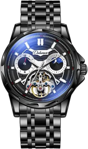 iconographic overly subsurface spear chip Watches Gifts Box New Luxury Automatic Mechanical Watch for Men Hollow Tourbillon Waterproof Luminous Black Stainless Steel Mens 