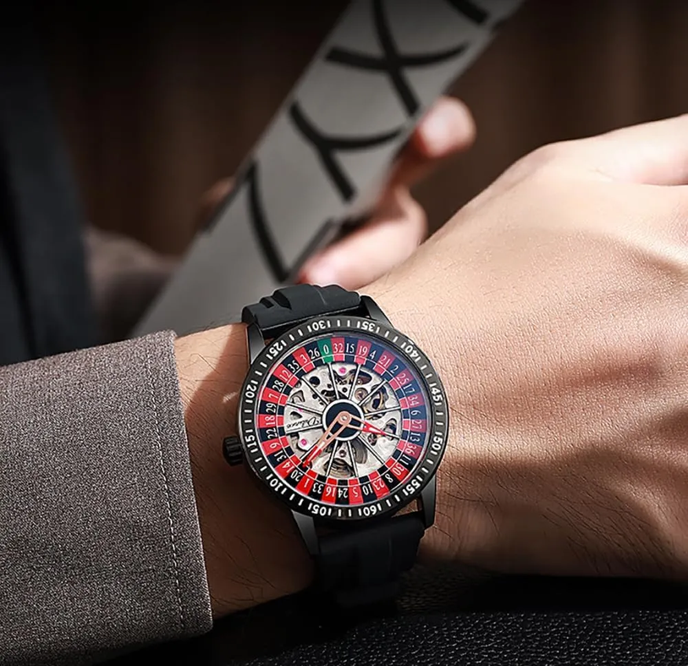 Ideal for Gaming MASTOP Men's Luxury caliber minuscule metabolic richness Roulette Hollow Mechanical Watch Swinging Rotating Luminous Design Waterproof Business Fashion Stainless Steel Silicone Wristwatch 
