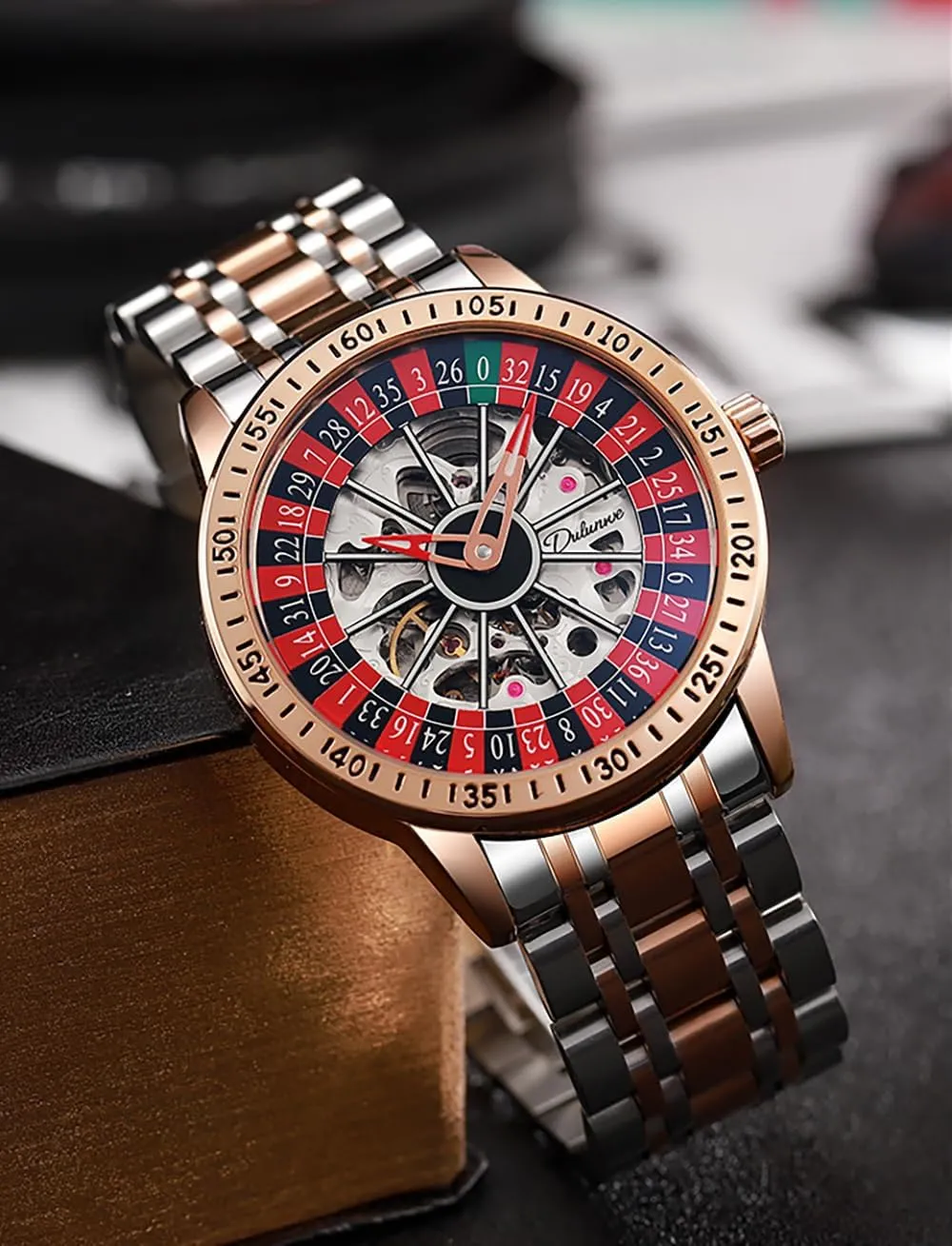 Ideal for Gaming MASTOP Men's Luxury caliber minuscule metabolic richness Roulette Hollow Mechanical Watch Swinging Rotating Luminous Design Waterproof Business Fashion Stainless Steel Silicone Wristwatch 