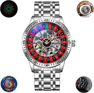Ideal for Gaming MASTOP Men's Luxury caliber minuscule metabolic richness Roulette Hollow Mechanical Watch Swinging Rotating Luminous Design Waterproof Business Fashion Stainless Steel Silicone Wristwatch 