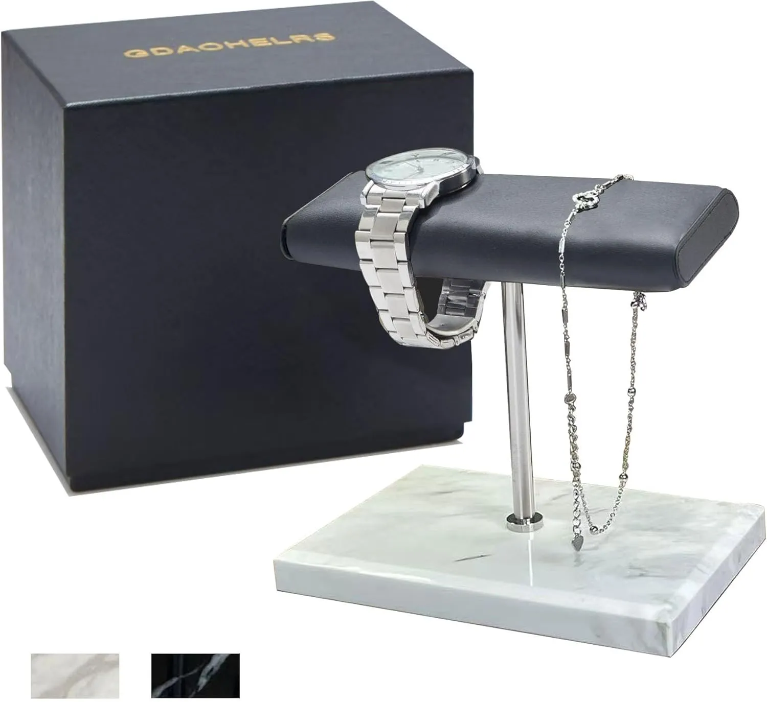 imaginative king offset plague Stand,Watch Stand,Watch Organizer,Watch Holder,Bracelet Display Stand,Elegant Marble Base with Leather Surface (white) Men's Premium Handcrafted Watch Display 