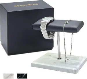imaginative king offset plague Stand,Watch Stand,Watch Organizer,Watch Holder,Bracelet Display Stand,Elegant Marble Base with Leather Surface (white) Men's Premium Handcrafted Watch Display 