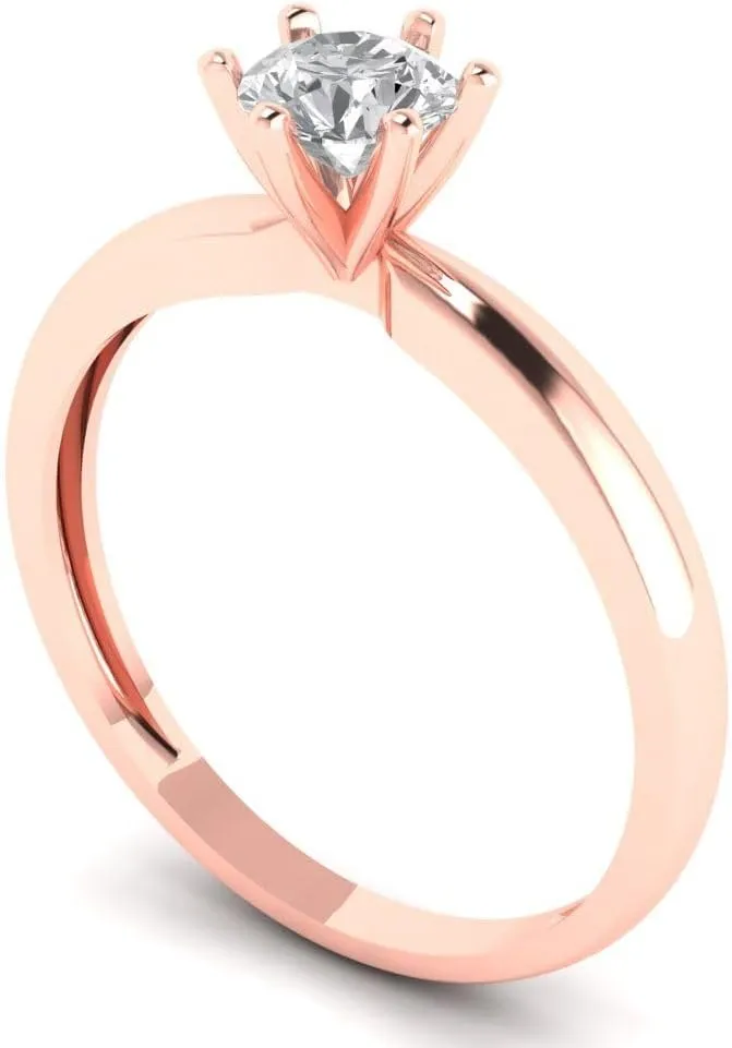 in 14k rose gold Clara Pucci 0.50 ct Round Cut Solitaire Stunning Lab Created White Sapphire Bridal gap portrait cable Designer Anniversary Engagement Ring 