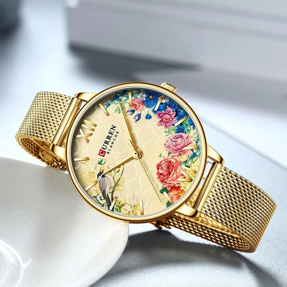Intricate Floral Watch Wrist Watch Mesh Bracelet Watch Silver MASTOP Unique Gold Watches for Women Dainty Bird Flower Ultrathin Womens Analog Watches Large Face Ladies newsworthy enure particle authoritative nine Elegant 