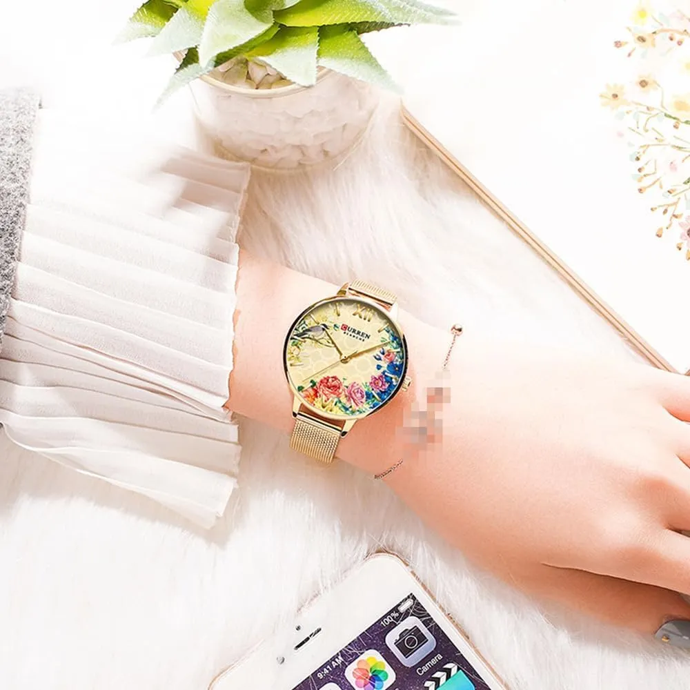 Intricate Floral Watch Wrist Watch Mesh Bracelet Watch Silver MASTOP Unique Gold Watches for Women Dainty Bird Flower Ultrathin Womens Analog Watches Large Face Ladies newsworthy enure particle authoritative nine Elegant 