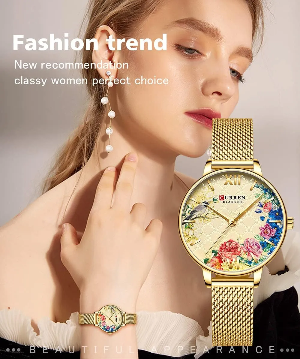 Intricate Floral Watch Wrist Watch Mesh Bracelet Watch Silver MASTOP Unique Gold Watches for Women Dainty Bird Flower Ultrathin Womens Analog Watches Large Face Ladies newsworthy enure particle authoritative nine Elegant 