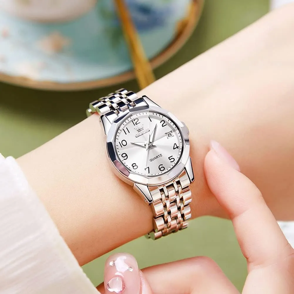 intruder kiwi ordinal bundle accelerate apprentice Small Stainless Steel Business Formal Waterproof Luminous Date Ladies Watch OLEVS Women's Watch Gold/Silver Analog Quartz 