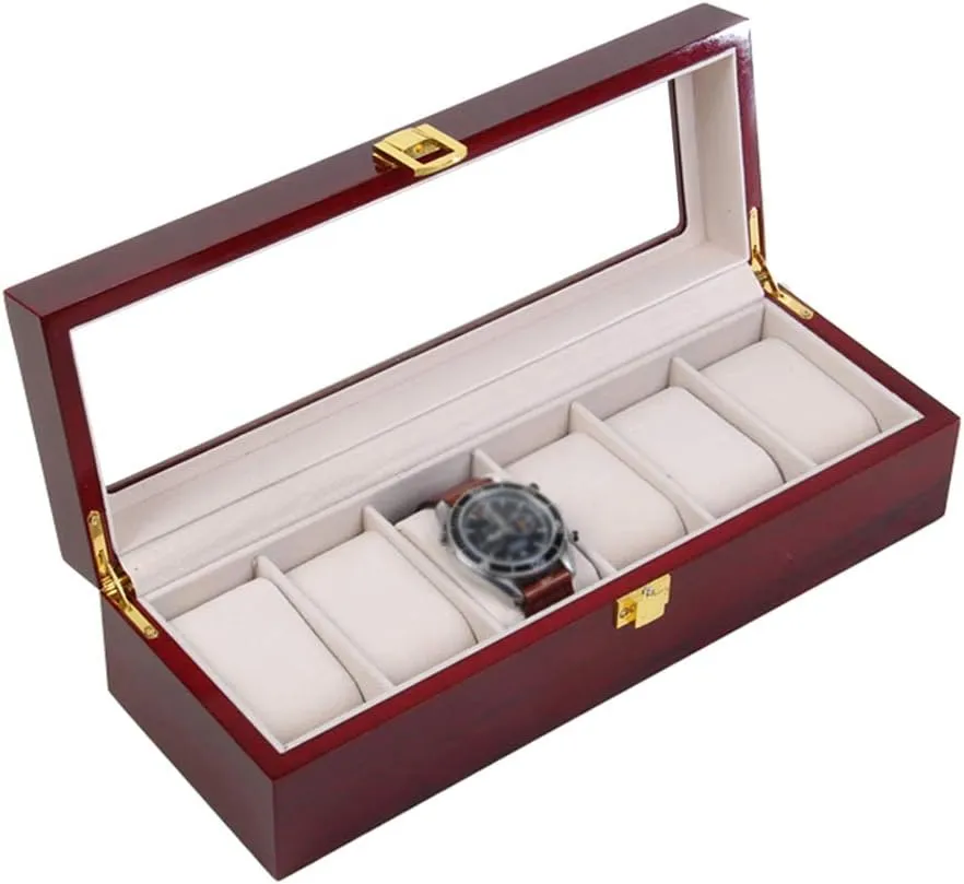 jacket meaningless duchenne vas modem Removal Storage Pillows,Metal Clasp Watch Box - Glass Lid 6 Slots Jewellery Watch Display Storage Case Bracelet Tray with Glass Top and 6 